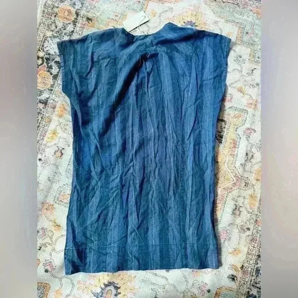 NWT Joie Blue Striped Dyer Linen Blend V-Neck Shift Tunic Dress Sz Medium - Picture 5 of 6